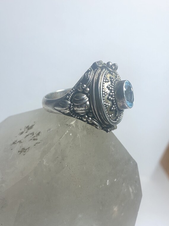Poison ring beaded light blue stone sterling silv… - image 4