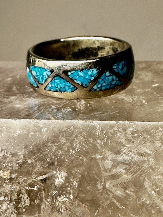 Turquoise Ring Size 4.50 Zuni Band Wedding Sterling Silver Women
