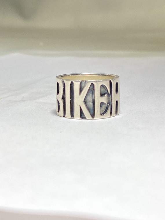 Biker ring BIKER band word Sterling Silver women … - image 8