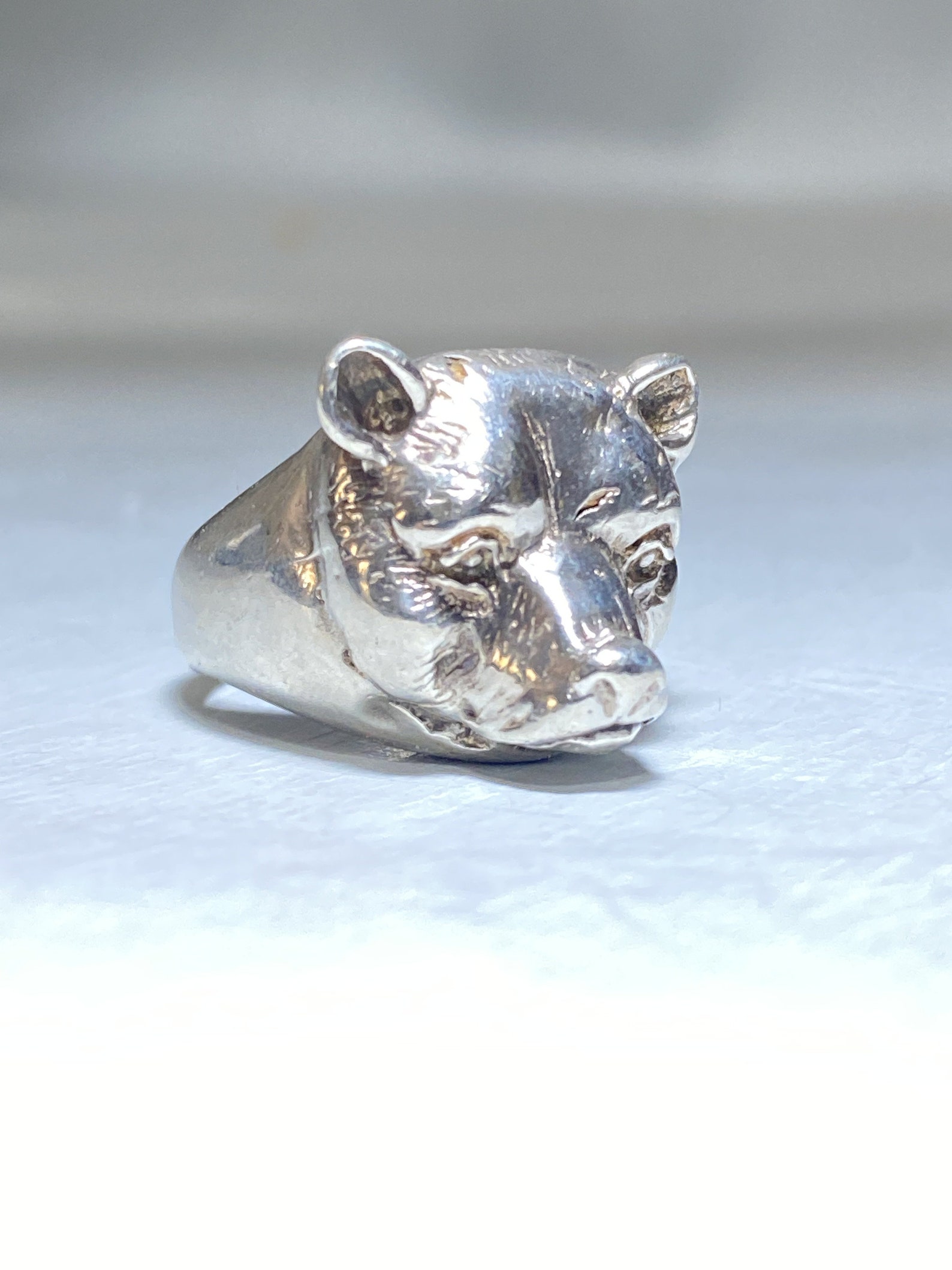Grizzly Bear Ring Detailed Band Sterling Silver Men Women Size Etsy