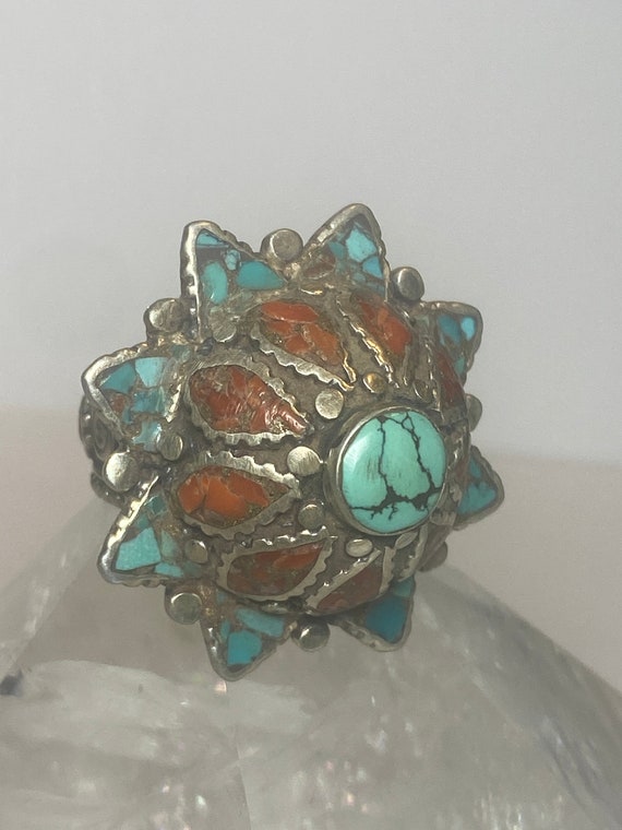 Turquoise Ring flower floral tribal Coral sterlin… - image 6