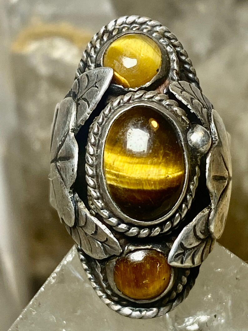 Tiger Eye ring size 6 adj poison Mexican  sterling silver women