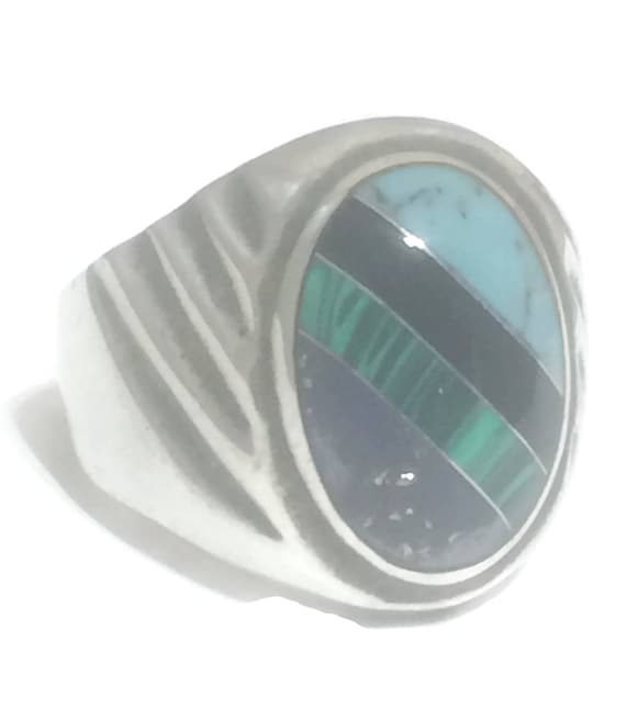 Turquoise Ring size 10.75 Mexico sterling silver … - image 4