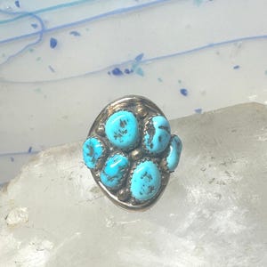 Navajo ring Turquoise cluster cigar band size 7 sterling silver women