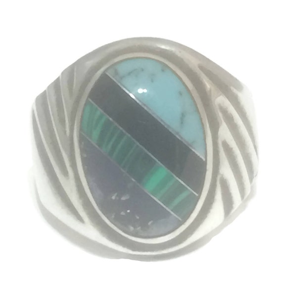 Turquoise Ring size 10.75 Mexico sterling silver … - image 3