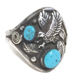 Eagle Ring size 9.75 Turquoise Vintage Sterling Silver Southwest Tribal image 7