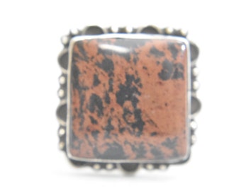 Mahogany Jasper ring sterling silver natural earth tones women  Size 8.75
