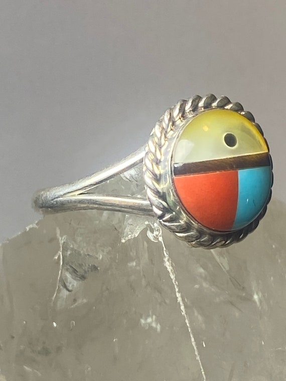 Sun ring size 5.25 Turquoise Coral MOP Zuni  sout… - image 4