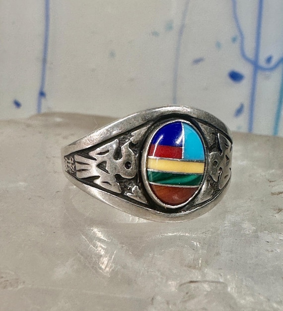 Phoenix Ring Turquoise Band Malachite Coral Southwest Size