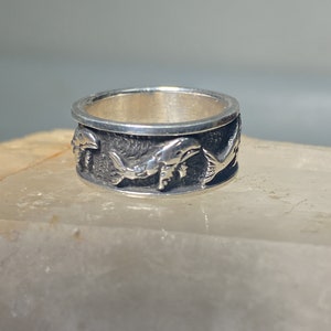 Whale ring whales band sterling silver women men size 6.50