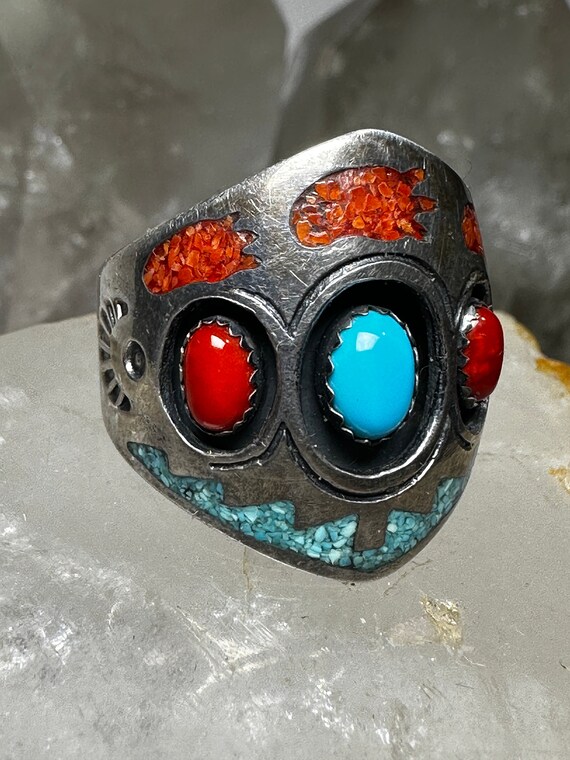 Turquoise ring coral Navajo Roie Jaque size 9.50 … - image 9