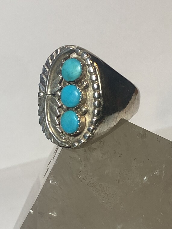 Navajo ring turquoise feathers leaves sterling si… - image 4