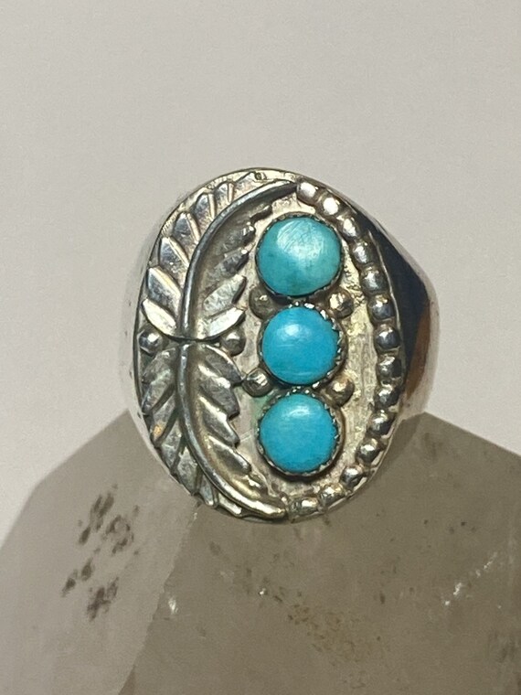 Navajo ring turquoise feathers leaves sterling si… - image 9