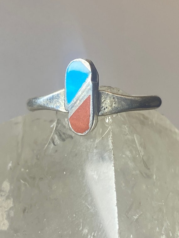 Turquoise coral ring size 6.50 southwest sterling… - image 4
