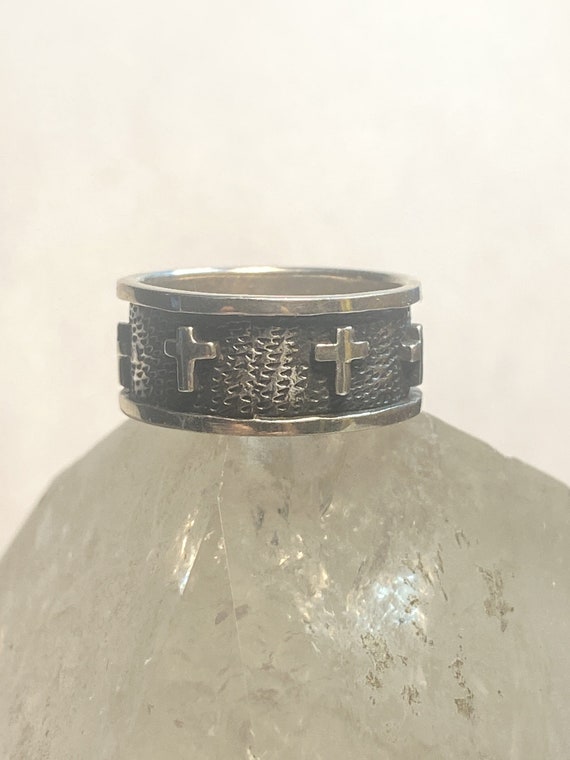 Cross Ring Religious Band Sterling Silver Women M… - image 1