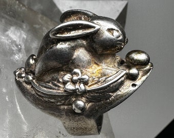 Rabbit ring size 4.75 bunny floral cigar band sterling silver women girls