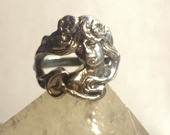 Face ring figurative Art Deco band sterling silver women girls size 7.75