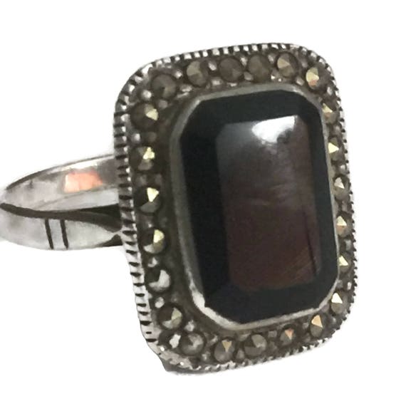 Onyx Art Deco Ring Size 7 Minus Mourning Ring Siz… - image 3