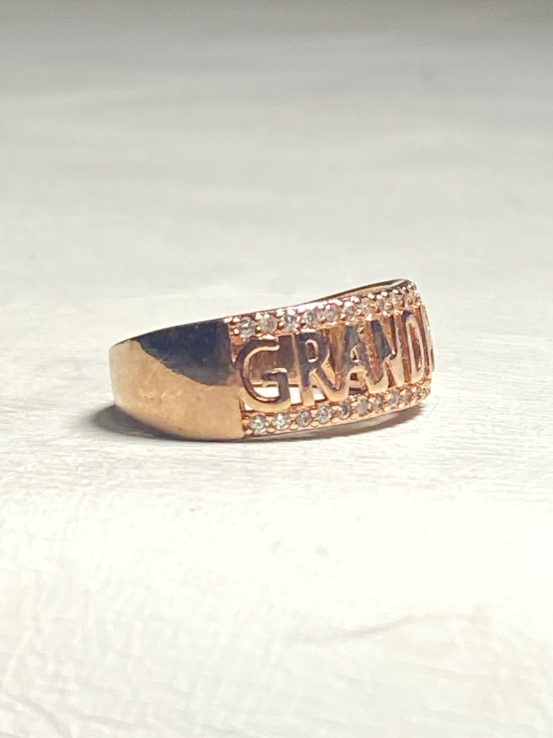 Grandma ring word CZ band ring pinky mid century sterling silver women size 7.50