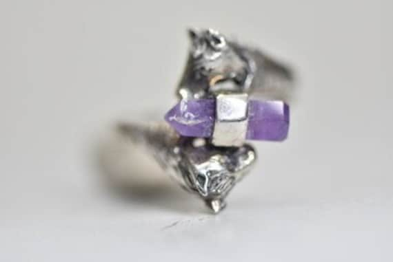 Horse Ring Purple Crystal Cowgirl Sterling Silver… - image 4