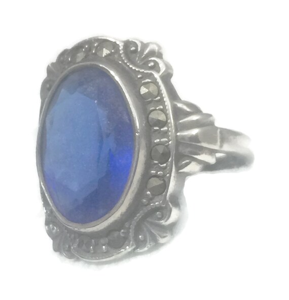 Blue Glass Ring Size 6 Art Deco Ring Size 6 Pinky… - image 8