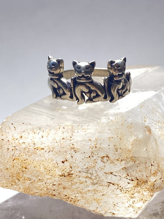 Cat Ring Cats Band Sterling Silver Kittens Women … - image 9