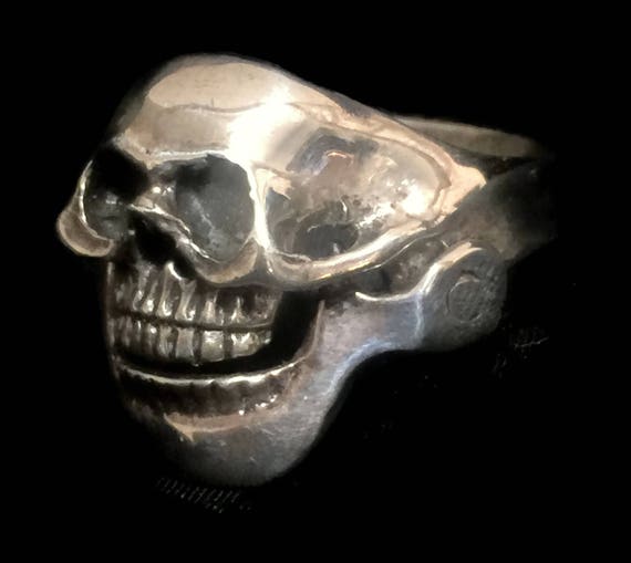 Men Skull Ring Size 12 Biker sterling silver band - image 2