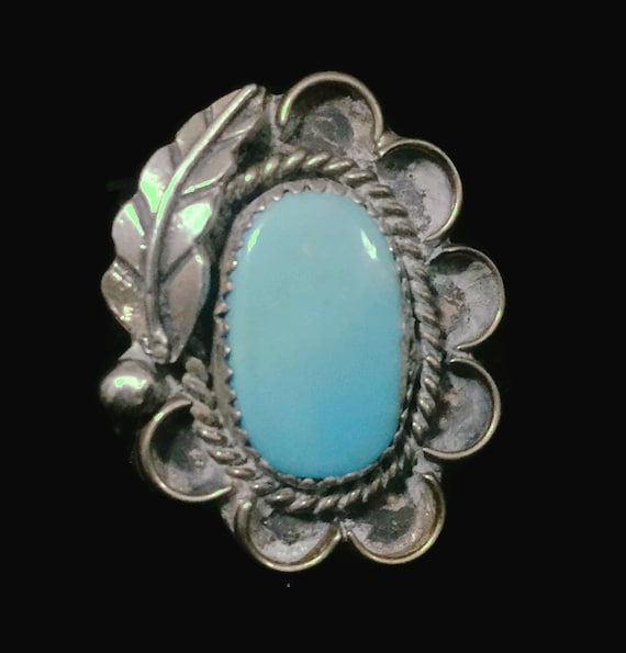 Turquoise Ring size 5.50  Navajo feather sterling… - image 1