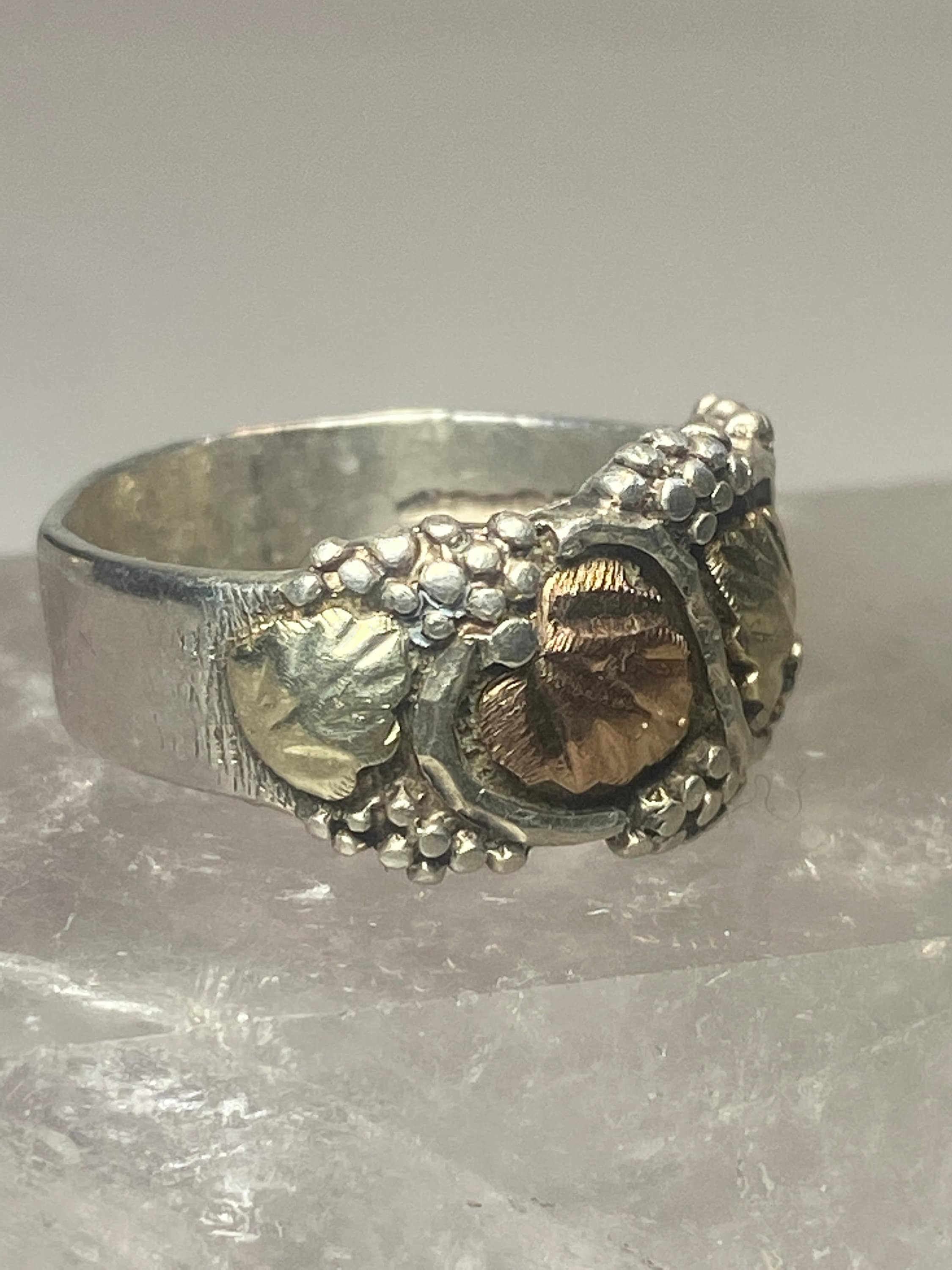 Black Hills Gold Ring Leaves Band Sterling Silver Women