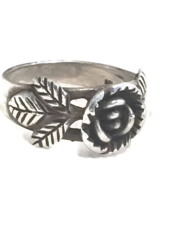 Rose Flower Ring size 7.5 Vintage Sterling Silver… - image 4