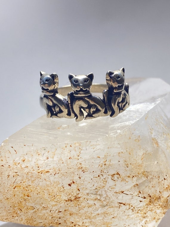 Cat Ring Cats Band Sterling Silver Kittens Women … - image 4