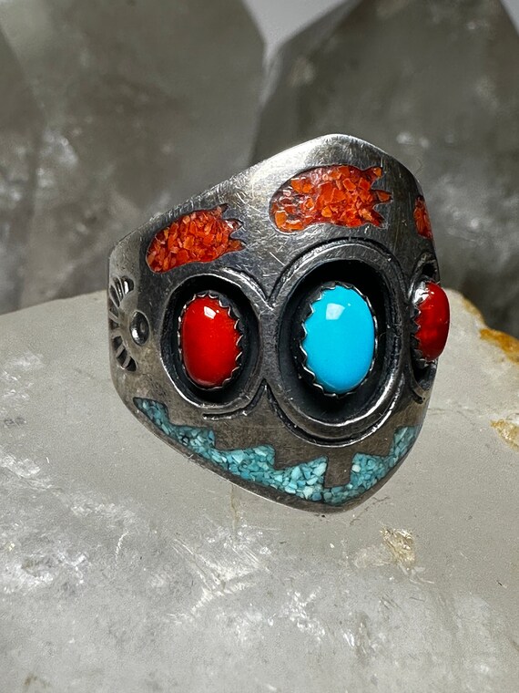 Turquoise ring coral Navajo Roie Jaque size 9.50 … - image 7