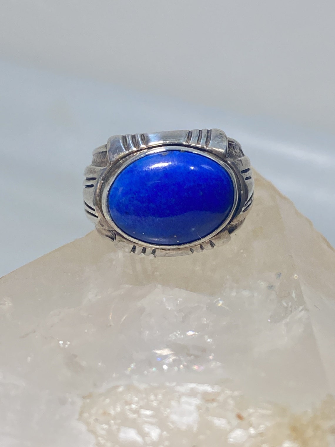 Blue Lapis Ring Solid Band Sterling Silver Women Men Size 8.50 - Etsy