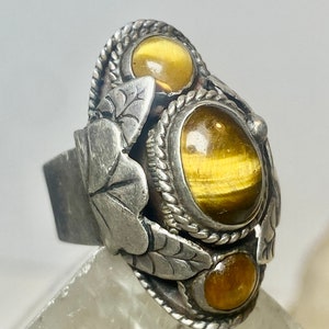 Tiger Eye ring size 6 adj poison Mexican  sterling silver women