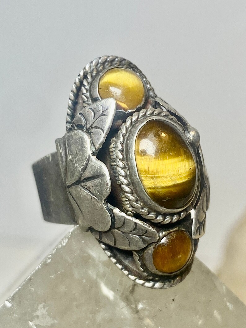Tiger Eye ring size 6 adj poison Mexican  sterling silver women