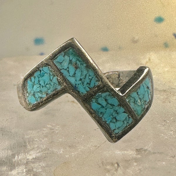 Zig Zag ring southwest turquoise chips size 7 sterling silver women 