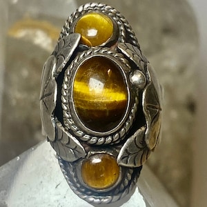 Tiger Eye ring size 6 adj poison Mexican  sterling silver women