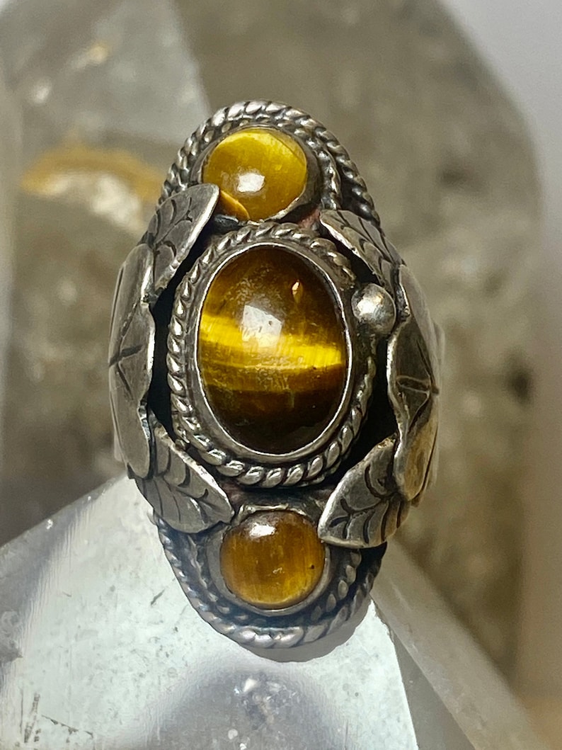 Tiger Eye ring size 6 adj poison Mexican  sterling silver women
