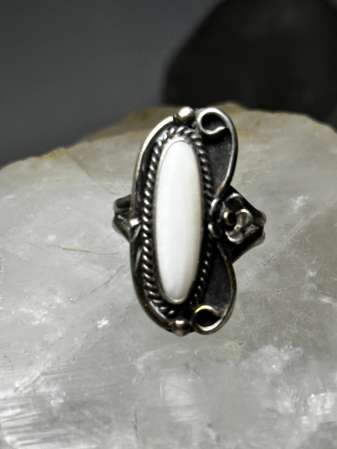Navajo Ring Long Mother of Pearl Size 6 Sterling Silver Women - Etsy