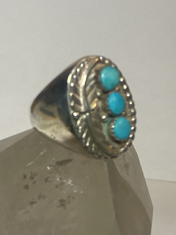 Navajo ring turquoise feathers leaves sterling si… - image 2