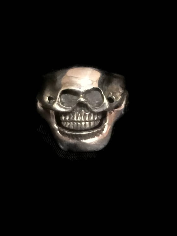 Men Skull Ring Size 12 Biker sterling silver band - image 1