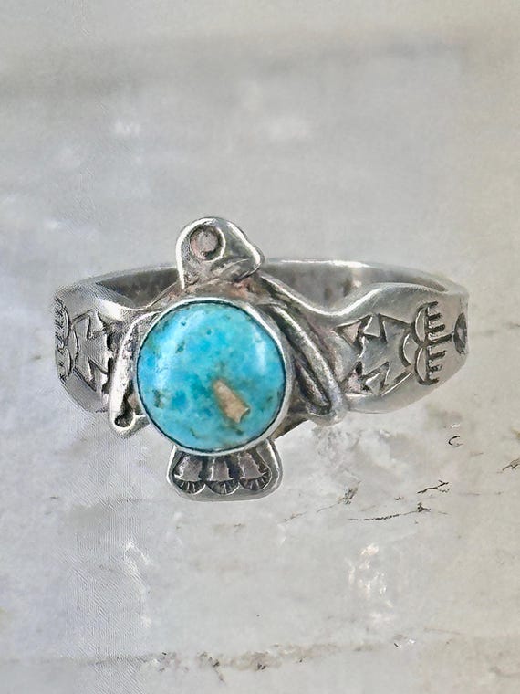 Phoenix Ring Turquoise Band Squash Blossom Size Sterling