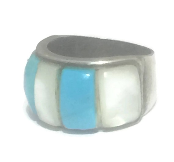 Turquoise ring size 4.50 & Mother of Pearl band s… - image 7