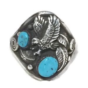 Eagle Ring size 9.75 Turquoise Vintage Sterling Silver Southwest Tribal image 9