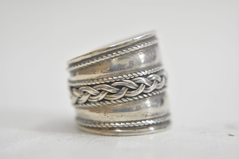Cigar Band rope Knuckle ring sterling silver BoHo women Size 5.5