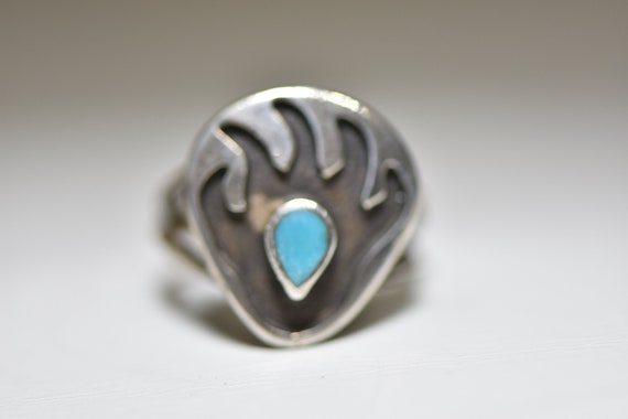 Bear ring Navajo turquoise claw pinky bear footpr… - image 2