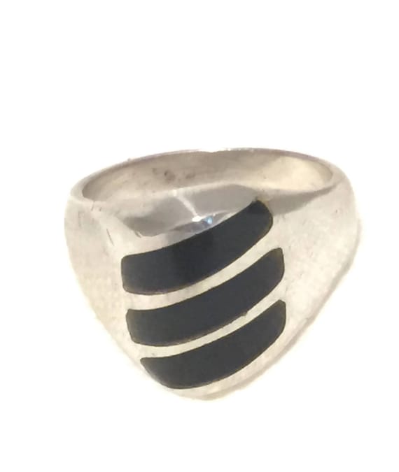 Vintage Sterling Silver Ring Mexican Onyx Ring Me… - image 1