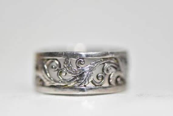 Vine Band Leaf Ring  Scrollwork Sterling Silver W… - image 1