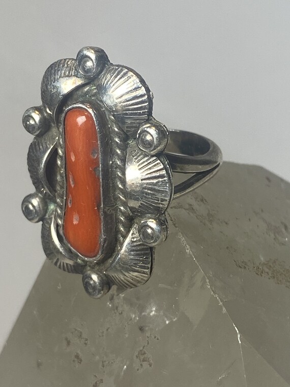 Coral ring size 6.50 Navajo leaves long sterling … - image 5