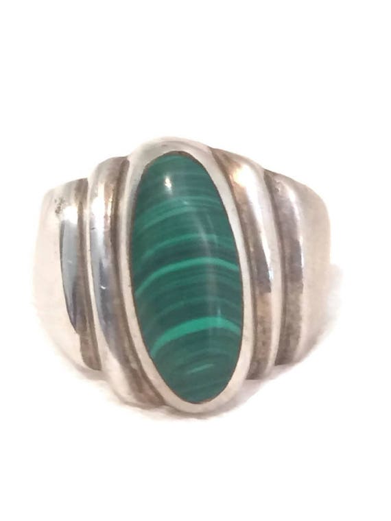 Vintage Sterling Silver Ring Men Malachite Ring Ma
